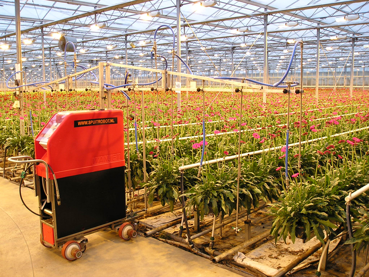Greenhouse spray robot with vertical booms (s55)